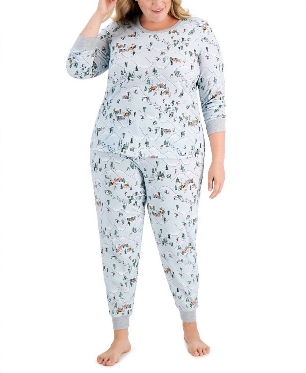 NEW FAMILY PJS matching plus size ski mountain pajama set in ski mountains